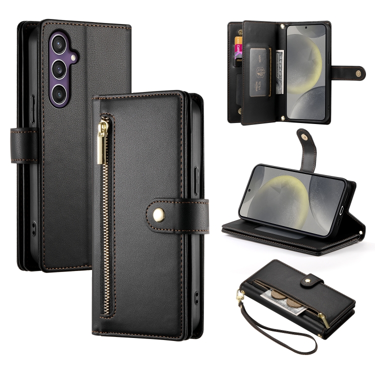 

For Samsung Galaxy S24 5G Nine Card-slot Zipper Wallet Bag Leather Phone Case(Black)