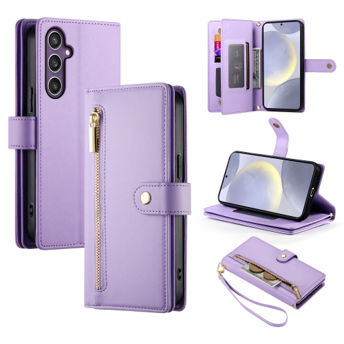 

For Samsung Galaxy S24+ 5G Nine Card-slot Zipper Wallet Bag Leather Phone Case(Purple)