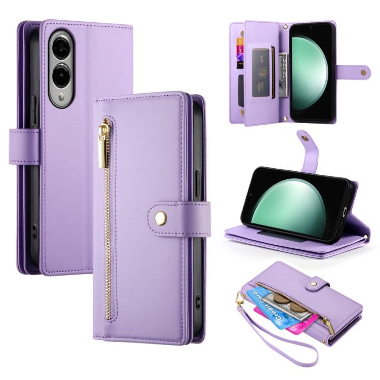 

For Samsung Galaxy S25 Edge 5G Nine Card-slot Zipper Wallet Bag Leather Phone Case(Purple)