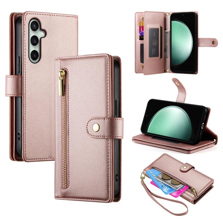 

For Samsung Galaxy S25 FE 5G Nine Card-slot Zipper Wallet Bag Leather Phone Case(Pink)
