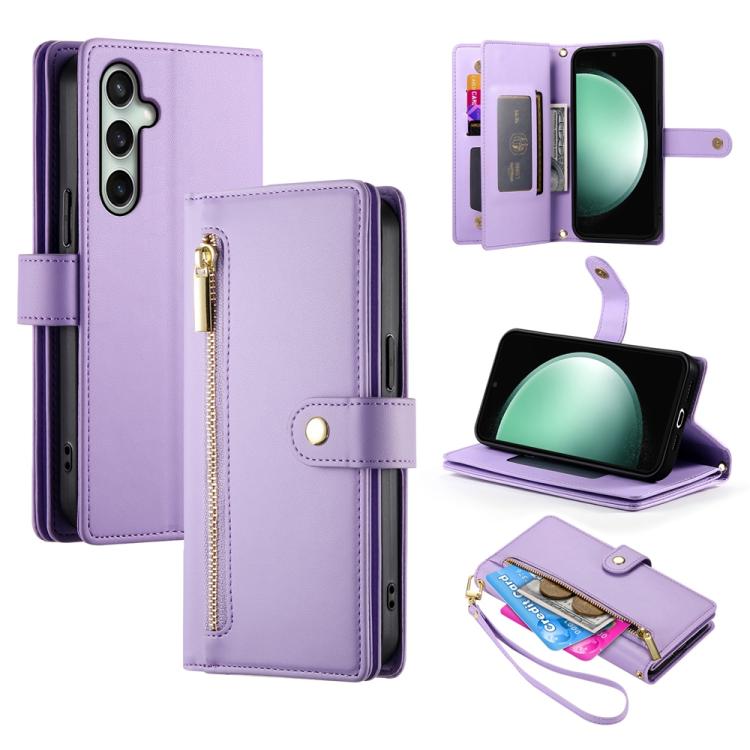 

For Samsung Galaxy S25 FE 5G Nine Card-slot Zipper Wallet Bag Leather Phone Case(Purple)