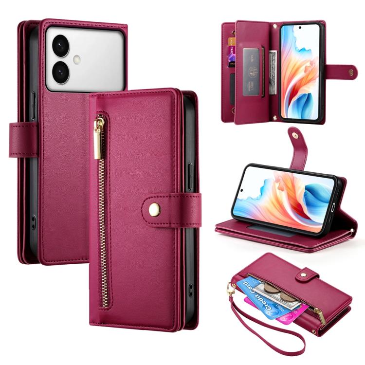 

For Samsung Galaxy S26 Edge 5G Nine Card-slot Zipper Wallet Bag Leather Phone Case(Red)