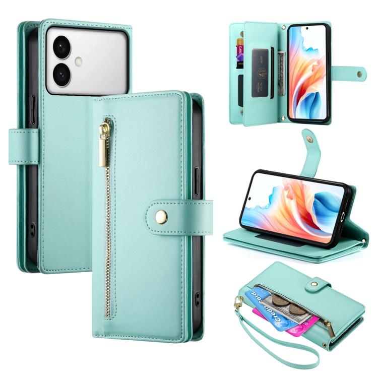 

For Samsung Galaxy S26 Edge 5G Nine Card-slot Zipper Wallet Bag Leather Phone Case(Mint Green)