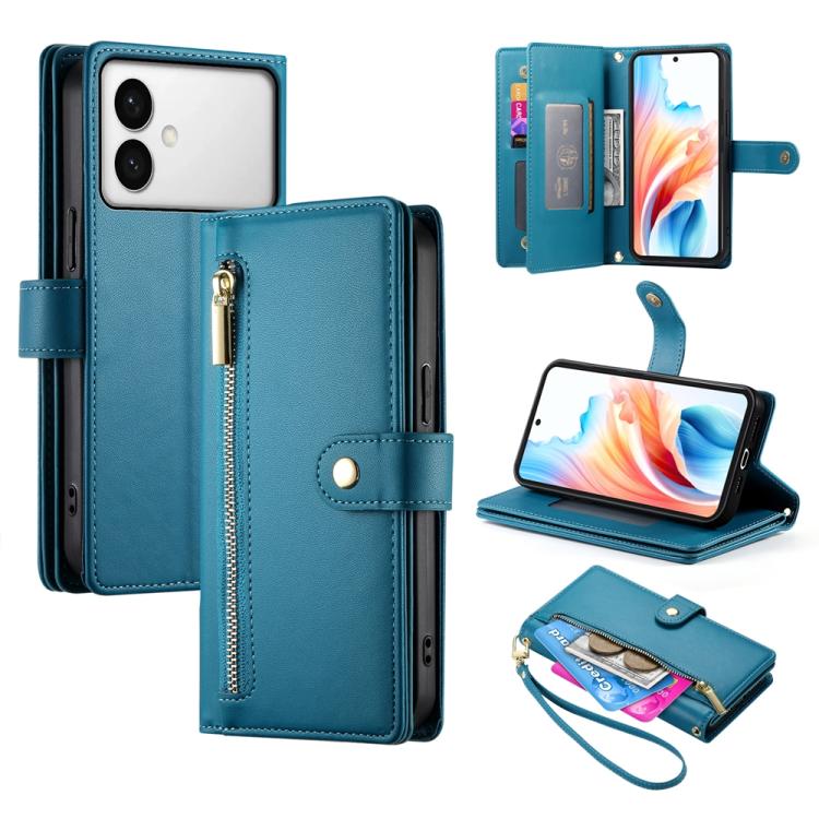 

For Samsung Galaxy S26 Edge 5G Nine Card-slot Zipper Wallet Bag Leather Phone Case(Blue)