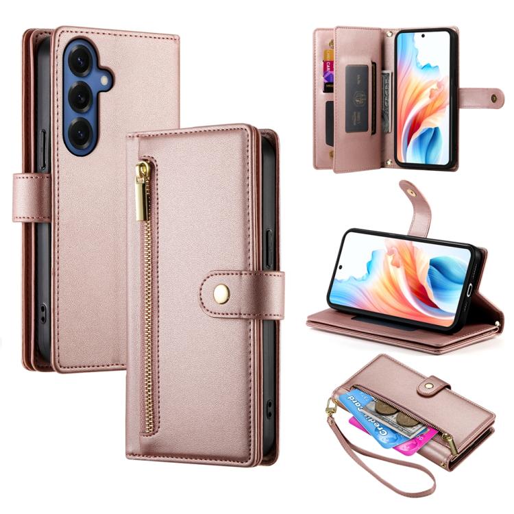 For Samsung Galaxy S26+ 5G Nine Card-slot Zipper Wallet Bag Leather Phone Case(Pink)