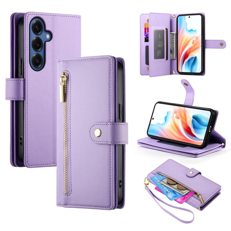 

For Samsung Galaxy S26 5G Nine Card-slot Zipper Wallet Bag Leather Phone Case(Purple)