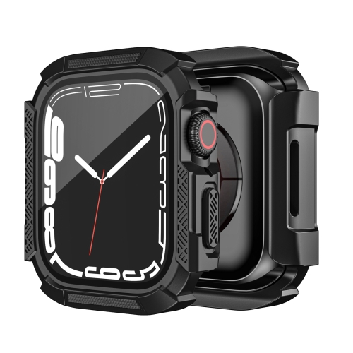 

For Apple Watch Series 7 45mm PC Hybrid Tempered Glass Protector Armor Case(Black)