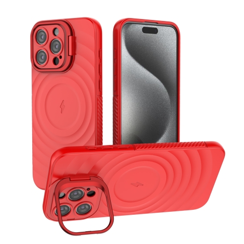 

For iPhone 15 Pro Max Lens Frame Bracket Corrugated MagSafe Phone Case(Red)