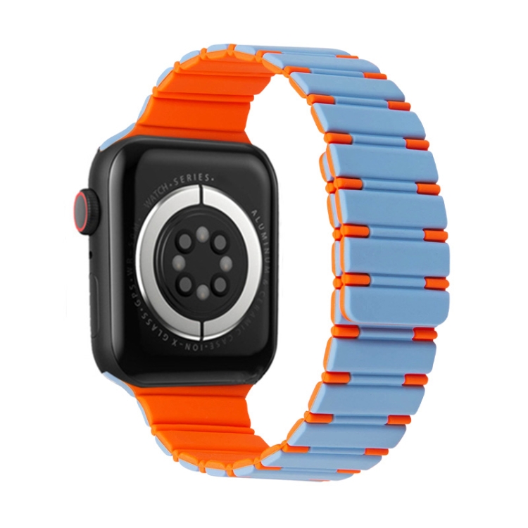 

For Apple Watch SE 2023 44mm Two-color Magnetic Silicone Watch Band(Mist Blue Orange)