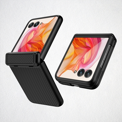 

For Motorola Razr 50 Ultra Integrated Fold Hinge Grid Texture Phone Case(Black)