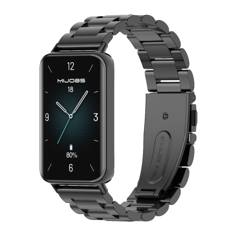 

For Honor Band 9 MIJOBS Three-Beads Stainless Steel Watch Band(Black)