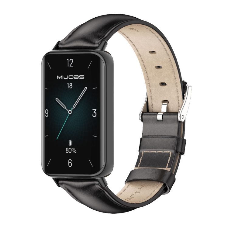 

For Honor Band 9 MIJOBS Cowhide Leather Watch Band(Black)