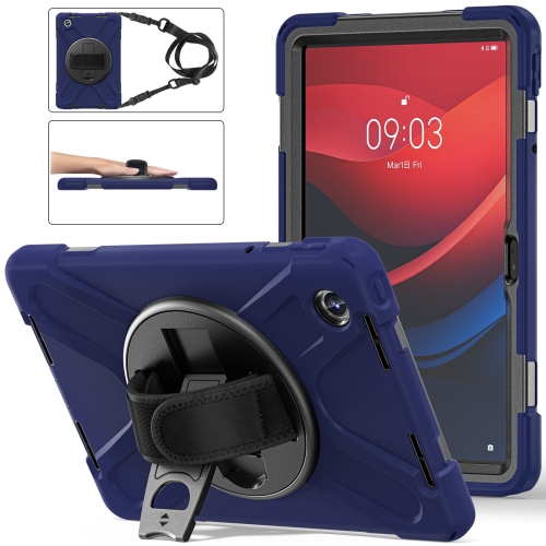 

For Lenovo Tab M11 /Xiaomi Pad 11 2024 Rotatable Holder Silicone Hybrid PC Tablet Case with Shoulder Strap(Navy Blue)