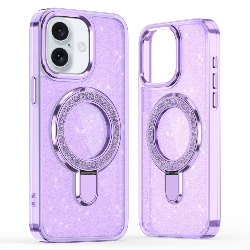 

For iPhone 16 Glitter Ring Holder MagSafe Phone Case(Purple)