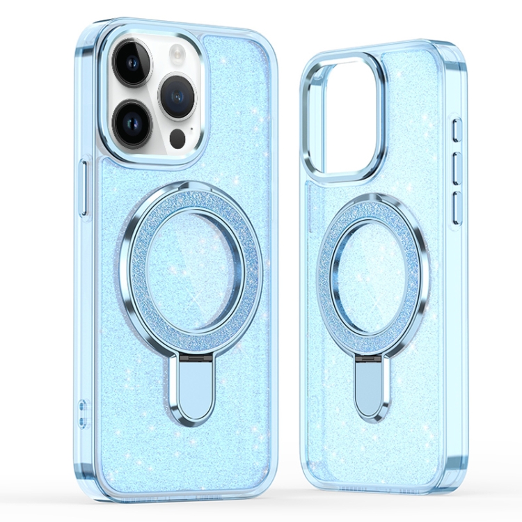 

For iPhone 15 Pro Max Glitter Ring Holder MagSafe Phone Case(Blue)