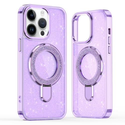 

For iPhone 14 Pro Max Glitter Ring Holder MagSafe Phone Case(Purple)