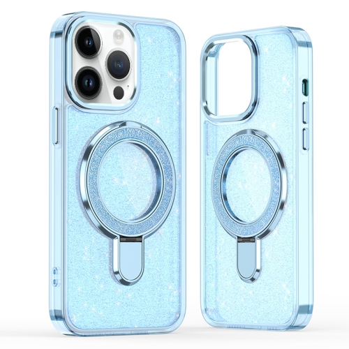 

For iPhone 14 Pro Glitter Ring Holder MagSafe Phone Case(Blue)