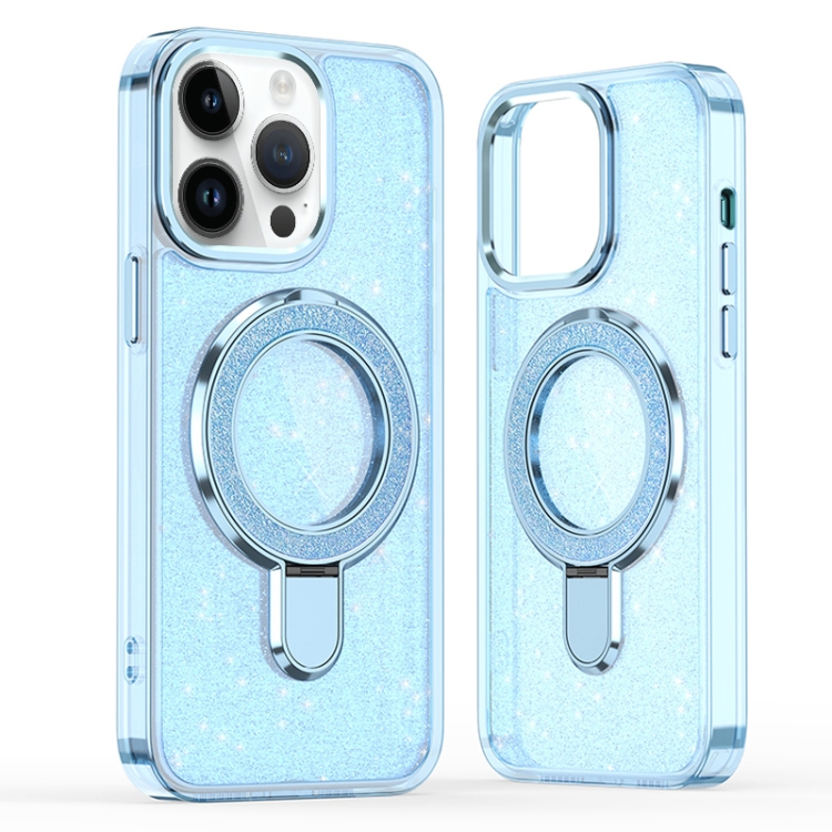 

For iPhone 13 Pro Max Glitter Ring Holder MagSafe Phone Case(Blue)