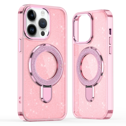 

For iPhone 13 Pro Glitter Ring Holder MagSafe Phone Case(Pink)