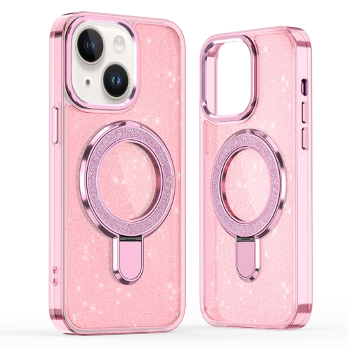 

For iPhone 13 / 14 Glitter Ring Holder MagSafe Phone Case(Pink)