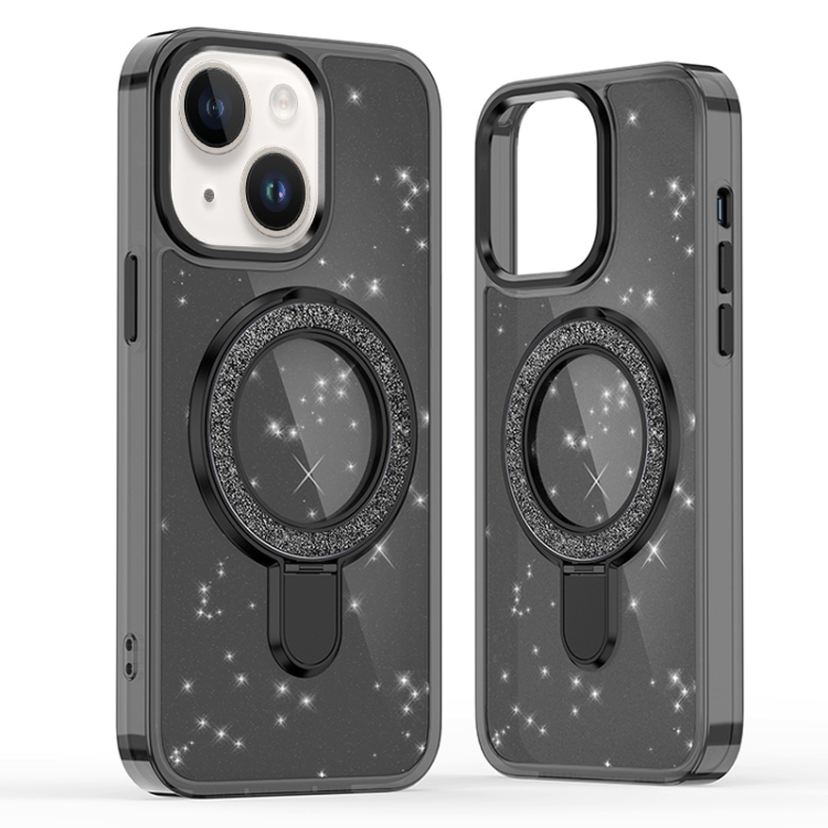 

For iPhone 13 / 14 Glitter Ring Holder MagSafe Phone Case(Black)