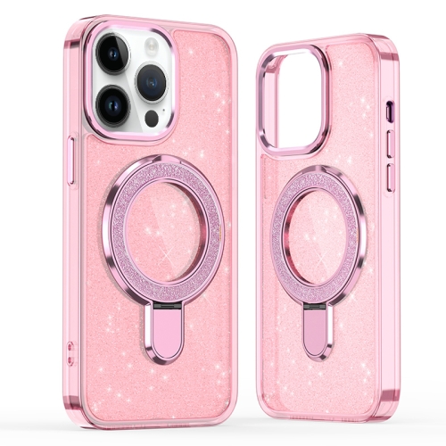 

For iPhone 12 Pro Max Glitter Ring Holder MagSafe Phone Case(Pink)