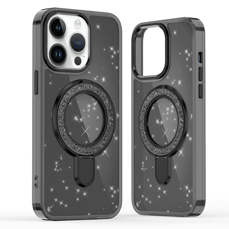 

For iPhone 12 Pro Max Glitter Ring Holder MagSafe Phone Case(Black)