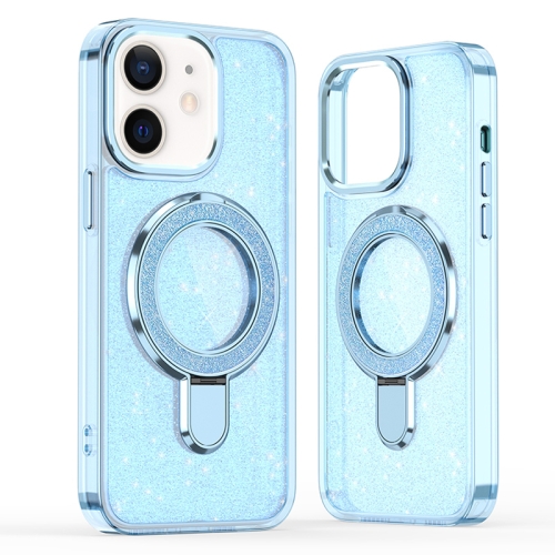 

For iPhone 12 / 12 Pro Glitter Ring Holder MagSafe Phone Case(Blue)