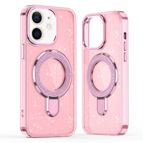 

For iPhone 11 Glitter Ring Holder MagSafe Phone Case(Pink)