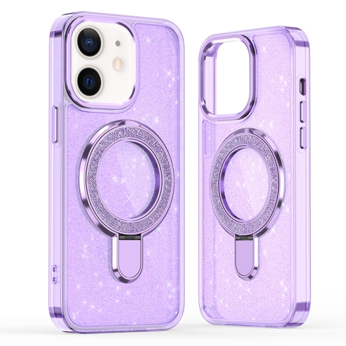

For iPhone 11 Glitter Ring Holder MagSafe Phone Case(Purple)