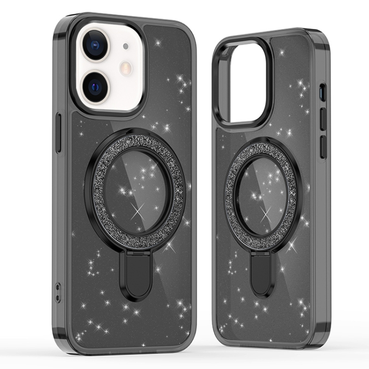 

For iPhone 11 Glitter Ring Holder MagSafe Phone Case(Black)