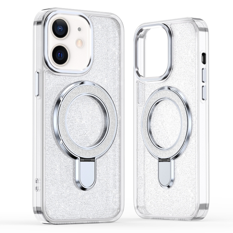 

For iPhone 11 Glitter Ring Holder MagSafe Phone Case(White)