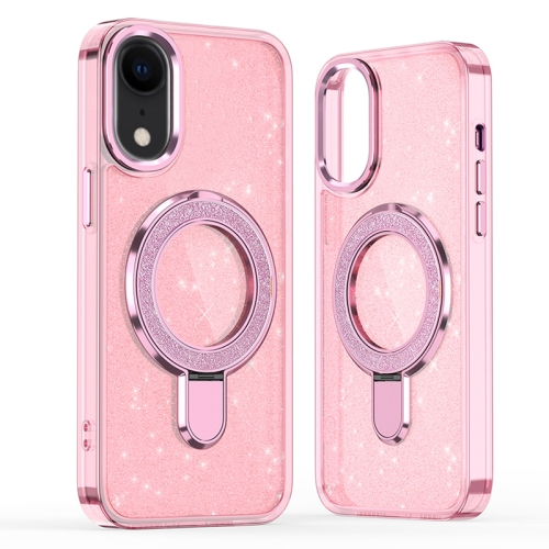 

For iPhone XR Glitter Ring Holder MagSafe Phone Case(Pink)