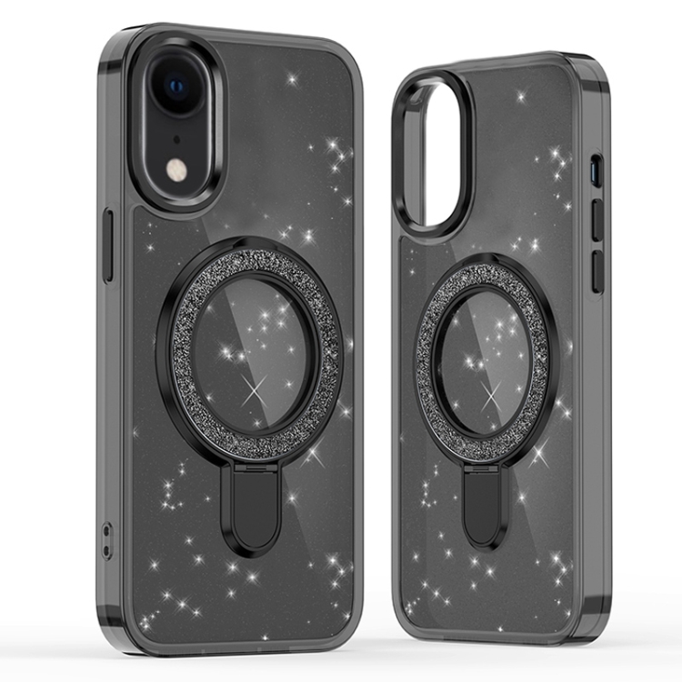 

For iPhone XR Glitter Ring Holder MagSafe Phone Case(Black)