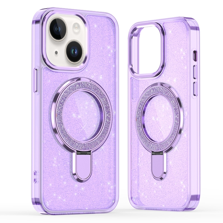 

For iPhone 15 Glitter Ring Holder MagSafe Phone Case(Purple)
