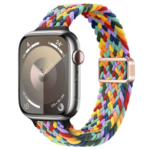 

For Apple Watch SE 2023 44mm Slim Magnetic Buckle Nylon Braided Watch Band(W Pattern Colorful)