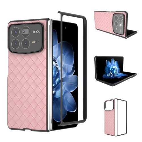 

For Xiaomi Mix Fold 4 Black Frame Woven Texture PU Phone Case(Pink)