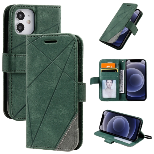 

For iPhone 12 mini Skin Feel Splicing Horizontal Flip Leather Case with Holder & Card Slots & Wallet & Photo Frame(Green)