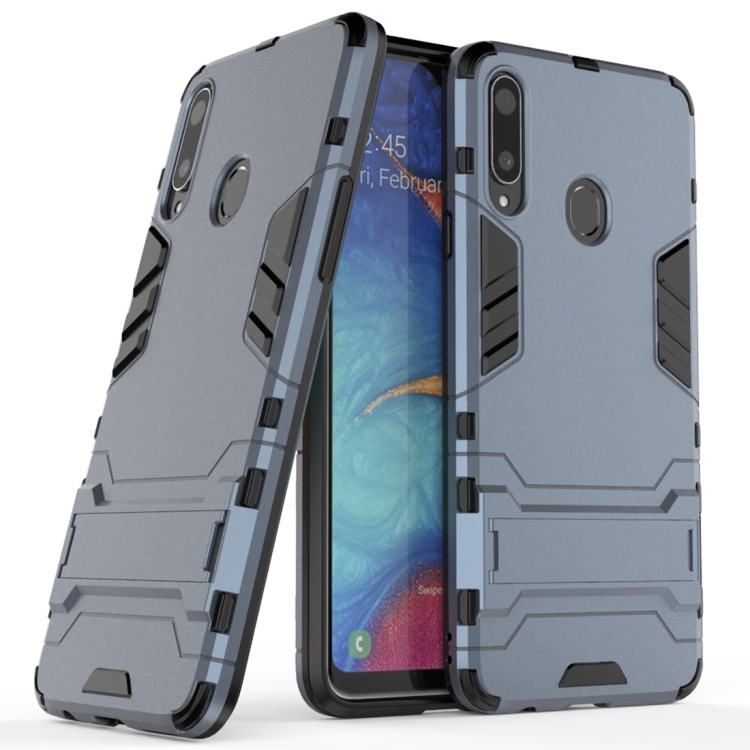 

For Samsung Galaxy A20s PC + TPU Shockproof Case with Holder(Navy Blue)