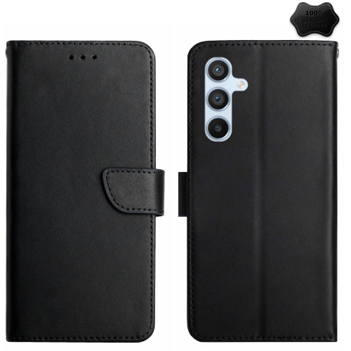 

For Samsung Galaxy A16 5G HT02 Genuine Leather Fingerprint-proof Flip Phone Case(Black)