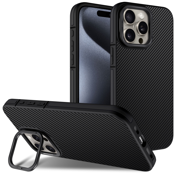 

For iPhone 13 Pro Carbon Fiber Texture Lens Holder TPU Phone Case(Black)