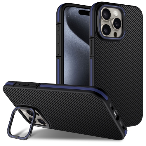 

For iPhone 14 Pro Carbon Fiber Texture Lens Holder TPU Phone Case(Blue)