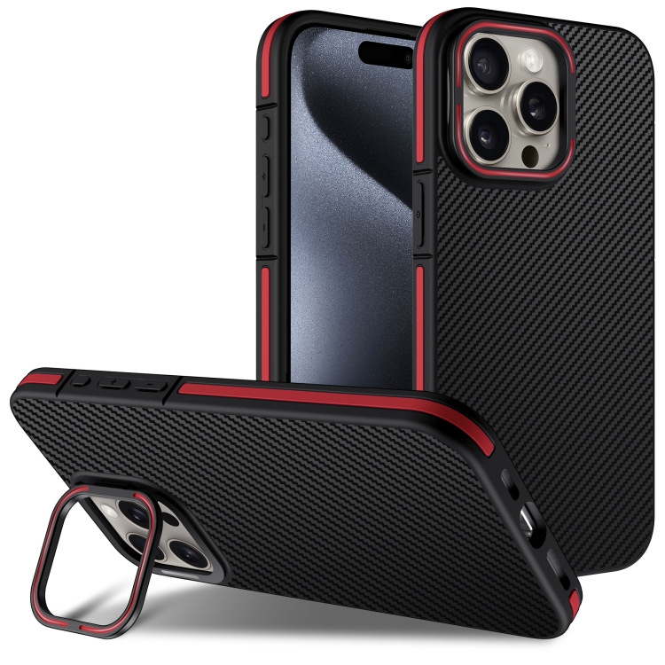 

For iPhone 14 Pro Carbon Fiber Texture Lens Holder TPU Phone Case(Red)