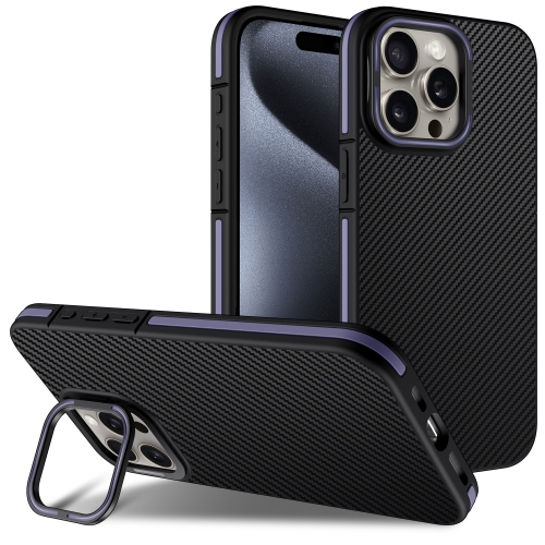 

For iPhone 15 Pro Carbon Fiber Texture Lens Holder TPU Phone Case(Purple)