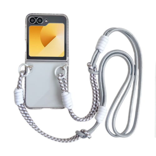 

For Samsung Galaxy Z Flip6 TPU Macaron Hinge Phone Case with 3 in 1 Crossbody Rope(Silver)