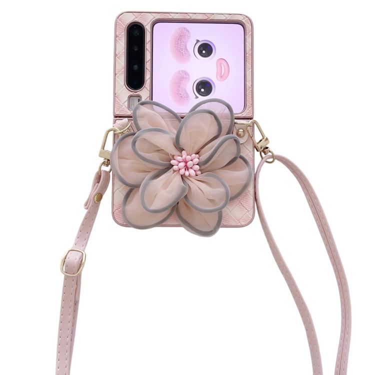 

For Huawei Pura X Colorful Woven Pattern 3D Yarn Flower Phone Case with Lanyard(Pink)