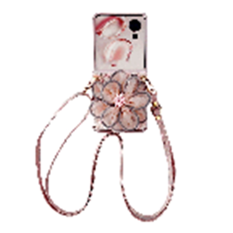 

For Honor Magic V Flip Colorful Woven Pattern 3D Yarn Flower Phone Case with Lanyard(Pink)