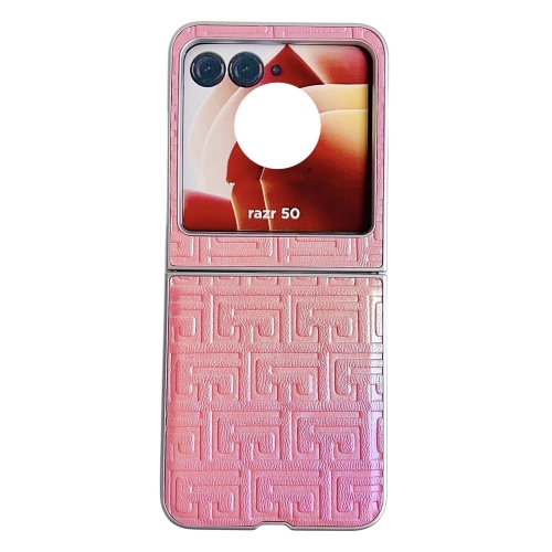 

For Motorola Razr 50 Geometry Gradient Color Leather Texture Full Coverage Phone Case(Pink)