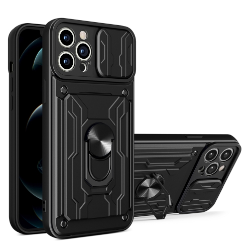 

For iPhone 15 Pro Max Sliding Camshield TPU+PC Phone Case with Card Slot(Black)