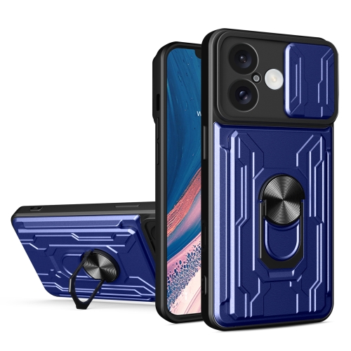 

For iPhone 16 Sliding Camshield TPU+PC Phone Case with Card Slot(Blue)